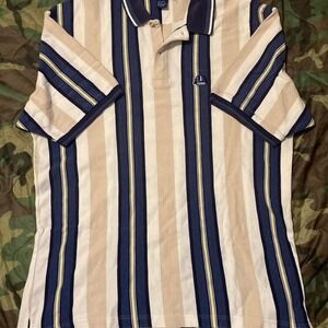 Men's vintage Izod vertical stripe emblem polo size L/22